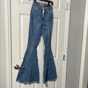 Roll & Roll Denim Flare Jeans with Frayed Hem